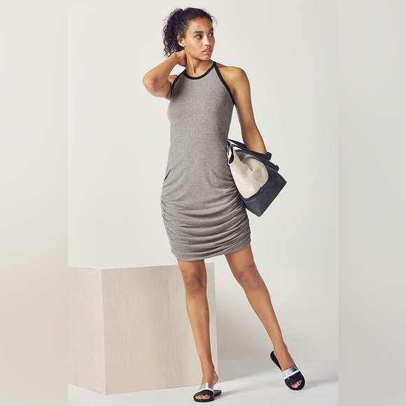 Fabletics Dresses & Skirts - Fabletics Leilani Grey Sleevless Rouched Dress Size M